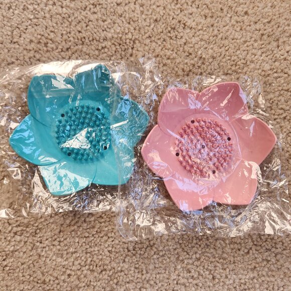 Other - NEW 2 silicone soap dishes lotus flower pink & blue